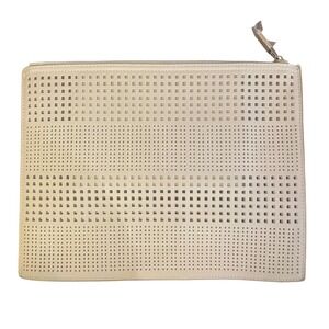 Deux Lux Perforated Clutch Ivory Leather Zip Top Pouch New